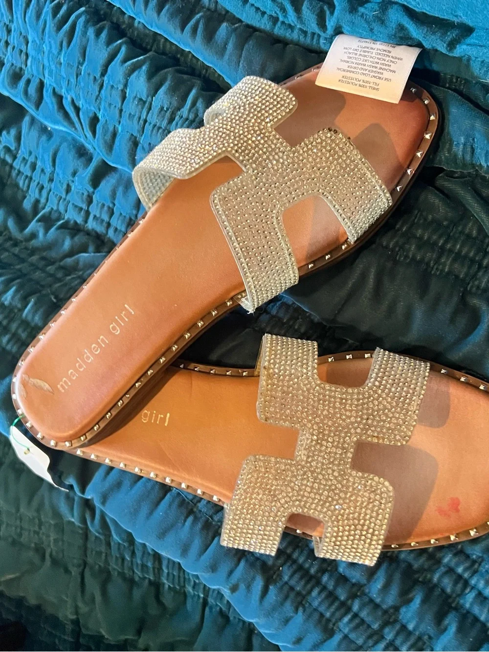 Madden Girl Gold Crystal H-Style Slide Sandals
